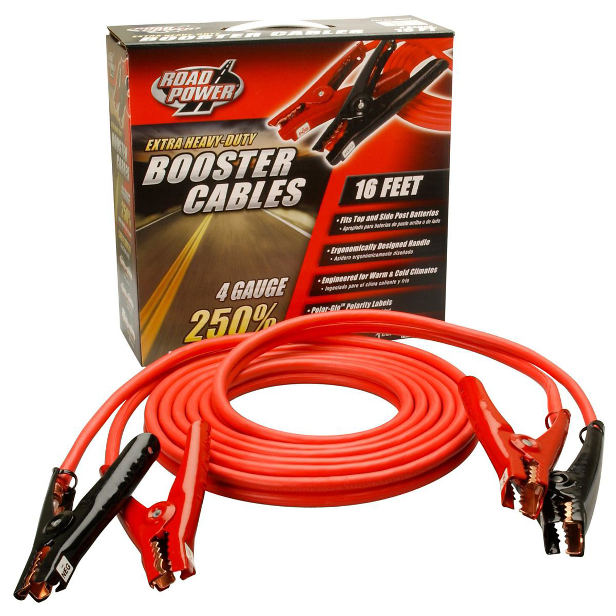 Coleman Cable Booster Cable — 16ft., 4-Ga., Glow-in-the-Dark Polarity Indicators, Red, Model# ECI08666